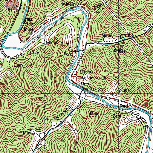Topographic Map of Mikes Branch Church, KY