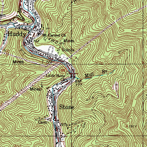 Topographic Map of Mill Branch Regular Baptist Church, KY