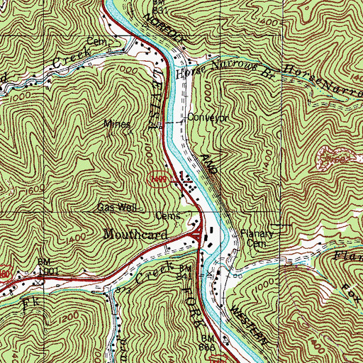 Topographic Map of Mouth of Card School (historical), KY