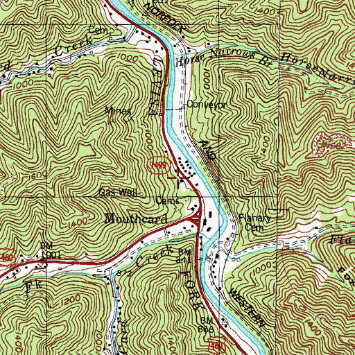 Topographic Map of Mouthcard Baptist Church, KY