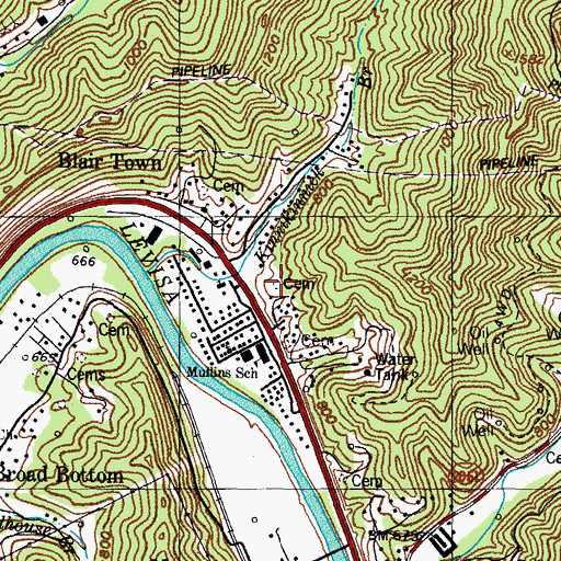 Topographic Map of Mullins Cemetery, KY
