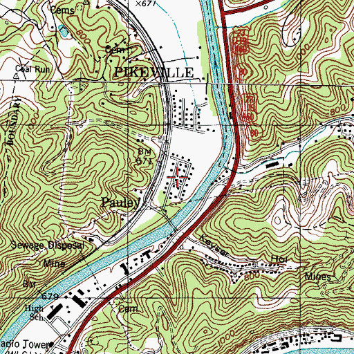 Topographic Map of Pauley Post Office (historical), KY