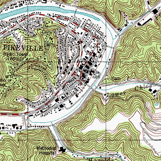 Topographic Map of Peach Orchard Bottom, KY