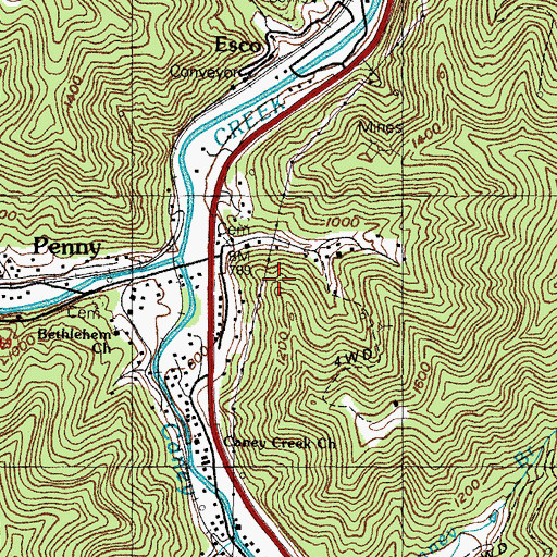 Topographic Map of Penny Post Office (historical), KY