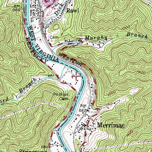 Topographic Map of Phillips Bottom, KY