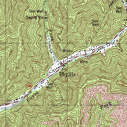 Topographic Map of Phyllis Post Office, KY