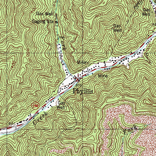 Topographic Map of Phyllis Post Office, KY