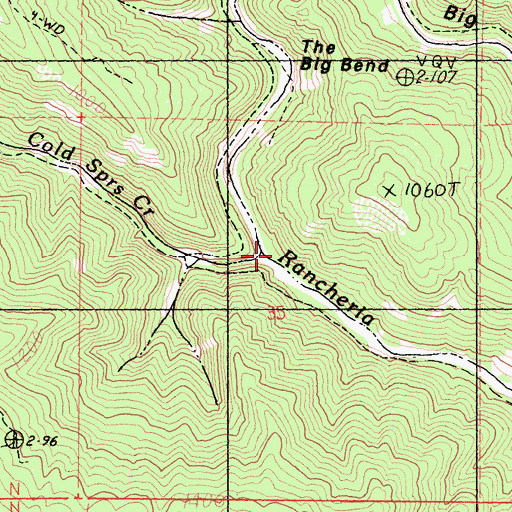 Topographic Map of Cold Springs Creek, CA