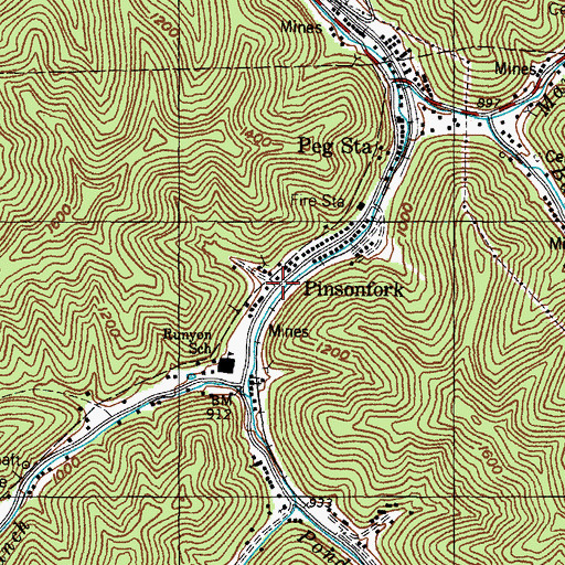 Topographic Map of Pinson Fork Post Office (historical), KY