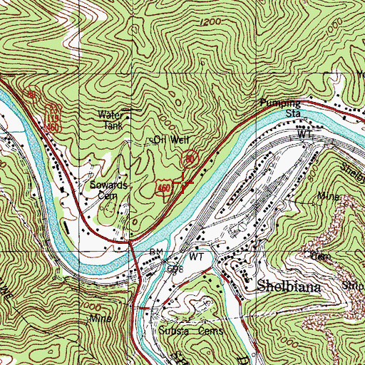 Topographic Map of Shelbiana Railroad Station (historical), KY