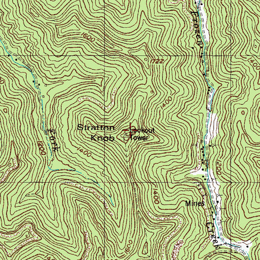 Topographic Map of Stratton Knob Lookout Tower, KY