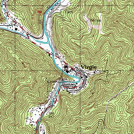 Topographic Map of Virgie School, KY