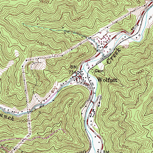 Topographic Map of Wolf Pit Post Office (historical), KY