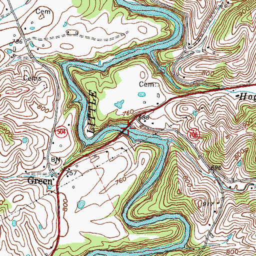 Topographic Map of Green Bridge, KY