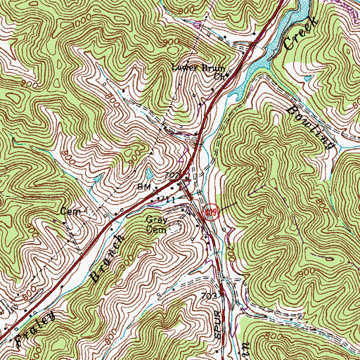 Topographic Map of Bruin Post Office (historical), KY