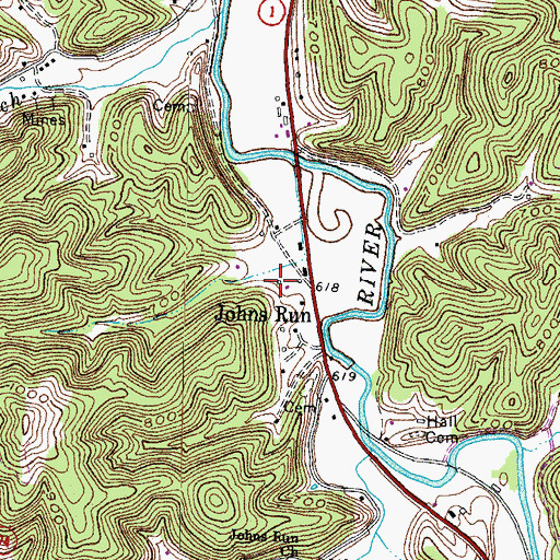 Topographic Map of Johns Run Post Office (historical), KY