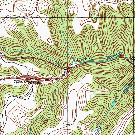 Topographic Map of Right Fork Little Beech Fork, KY