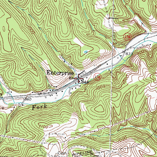 Topographic Map of Enterprise Railroad Station (historical), KY