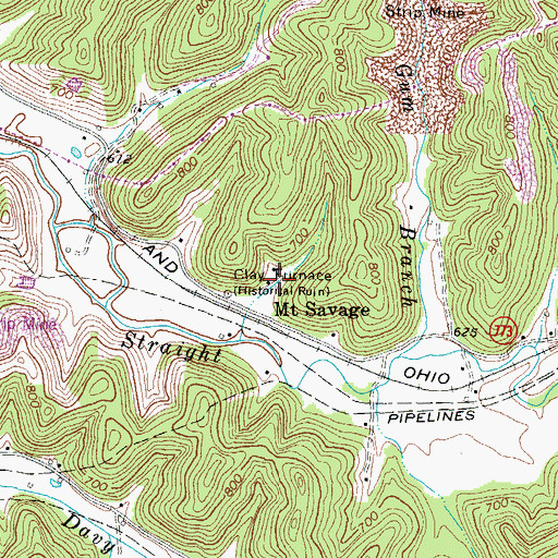 Topographic Map of Mount Savage Furnace (historical), KY
