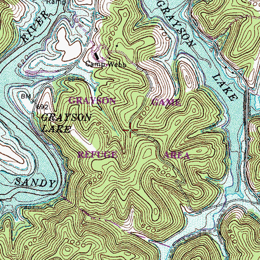 Topographic Map of Grayson Game Refuge Area, KY
