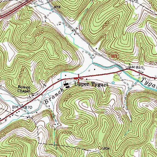 Topographic Map of Upper Tygart Post Office (historical), KY