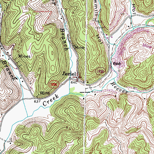 Topographic Map of Jeriel Post Office (historical), KY