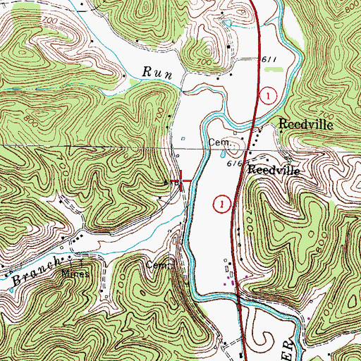 Topographic Map of Reedville Post Office (historical), KY