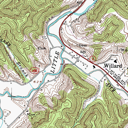 Topographic Map of Dry Fork Post Office (historical), KY