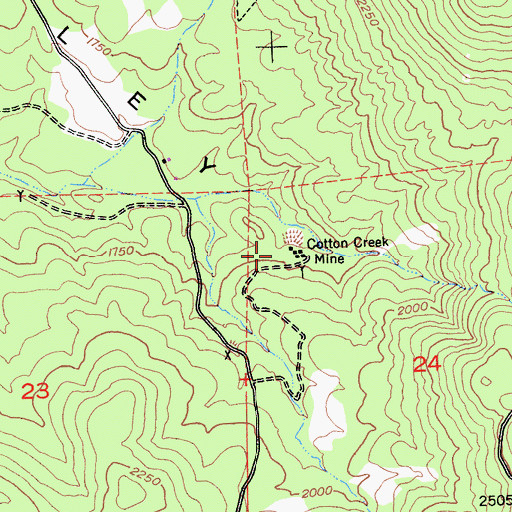Topographic Map of Cotton Creek Mine, CA