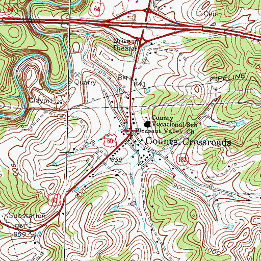 Topographic Map of Counts Crossroads Post Office (historical), KY
