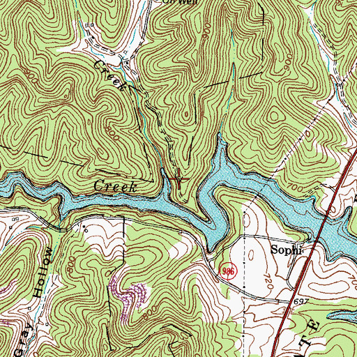 Topographic Map of Sophie Post Office (historical), KY