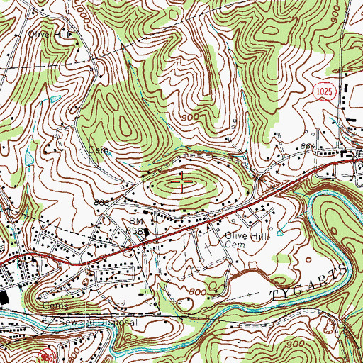 Topographic Map of Blueberry Ridge, KY