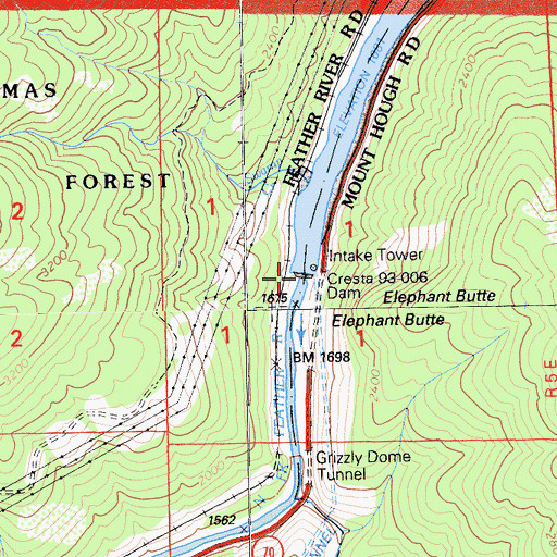 Topographic Map of Cresta Dam, CA