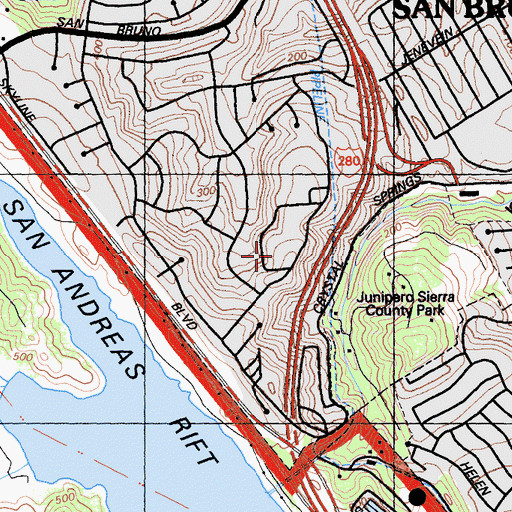 Topographic Map of Peninsula Alternative High School, CA