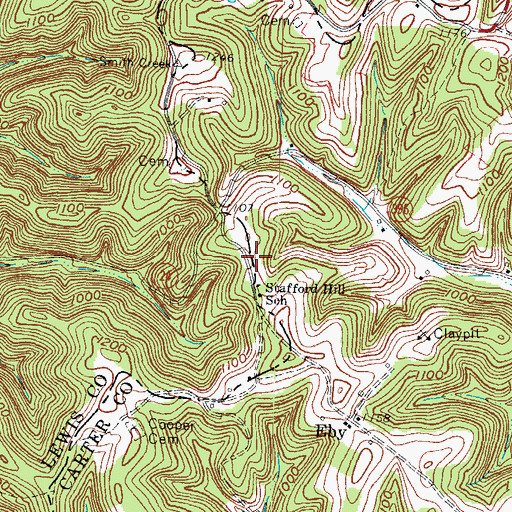 Topographic Map of Staffords Hill, KY