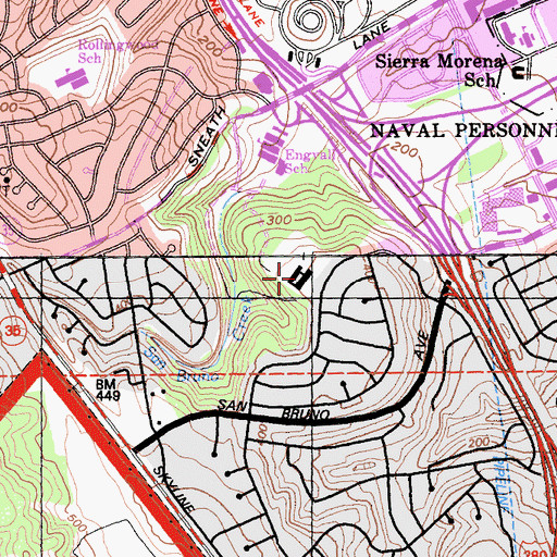 Topographic Map of Crestmoor Elementary School, CA