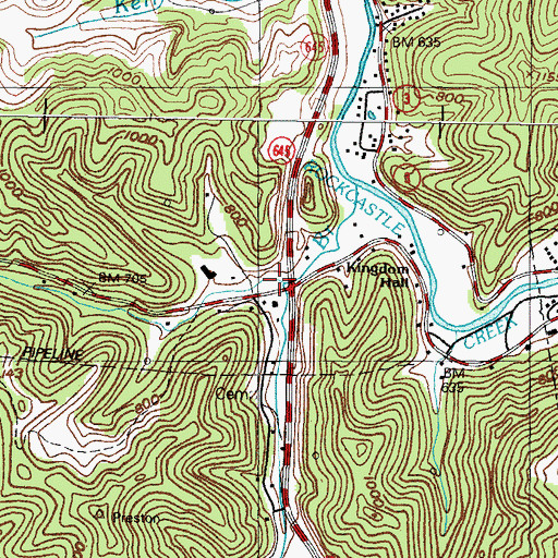 Topographic Map of Meade Branch, KY