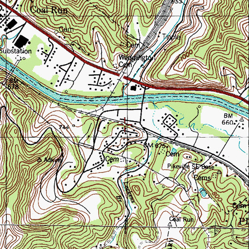 Topographic Map of Coal Run Railroad Station (historical), KY