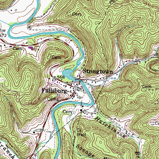 Topographic Map of Fallsburg Covered Bridge (historical), KY