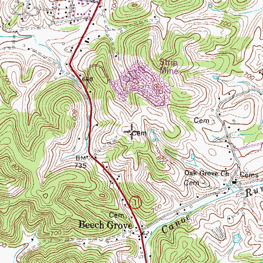 Topographic Map of Meadows Cemetery, KY