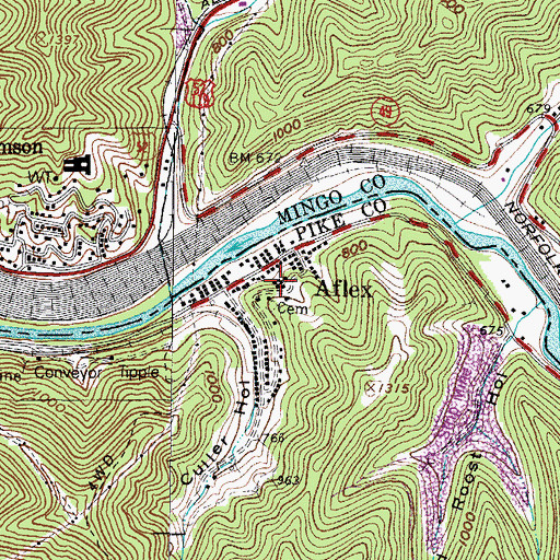 Topographic Map of Aflex Post Office (historical), KY