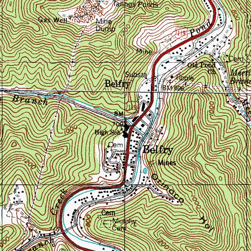 Topographic Map of Belfry Elementary School, KY