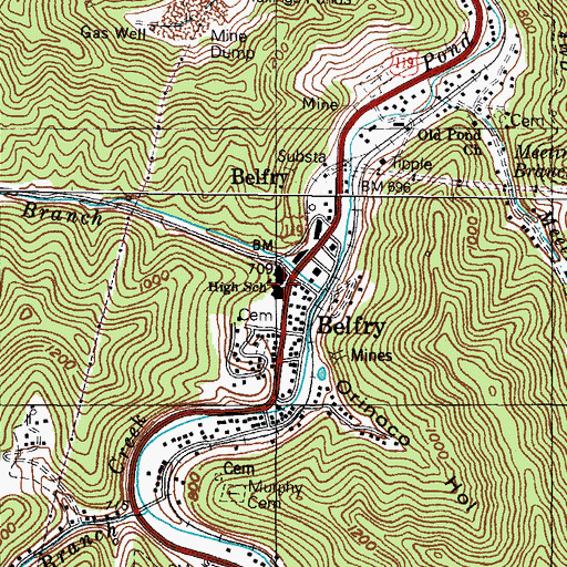Topographic Map of Belfry High School, KY