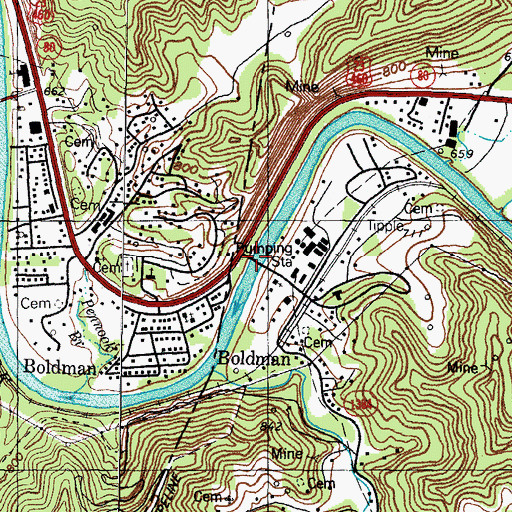 Topographic Map of Boldman Bridge, KY