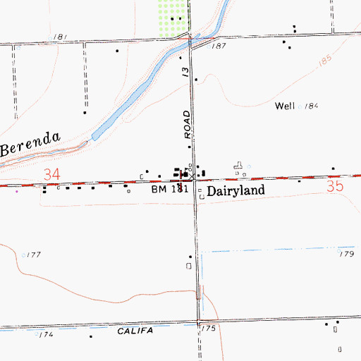 Topographic Map of Dairyland, CA