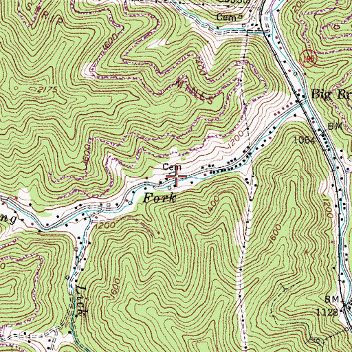 Topographic Map of Bowling Fork Cemetery, KY