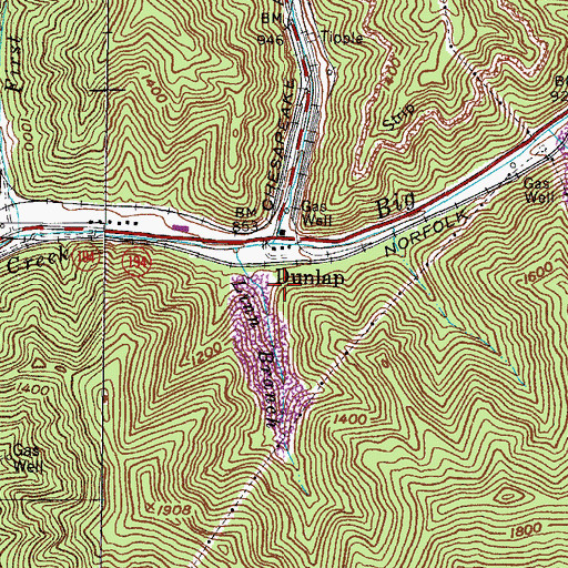 Topographic Map of Dunlap Post Office (historical), KY