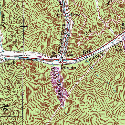 Topographic Map of Dunlap Railroad Station (historical), KY