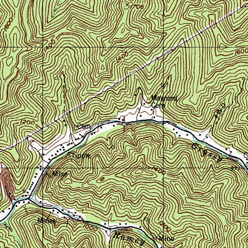 Topographic Map of Grassy Branch (historical), KY