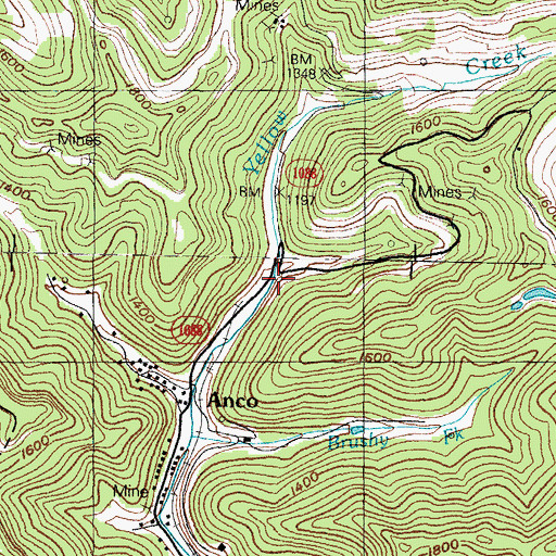 Topographic Map of Anco Railroad Station (historical), KY